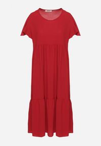 Born2be - Czerwona Sukienka o Rozkloszowanym Kroju z Wiskozą Filastia. Okazja: na co dzień. Typ kołnierza: dekolt w kształcie V. Kolor: czerwony. Materiał: wiskoza. Długość rękawa: krótki rękaw. Typ sukienki: rozkloszowane. Styl: klasyczny, casual, elegancki #6