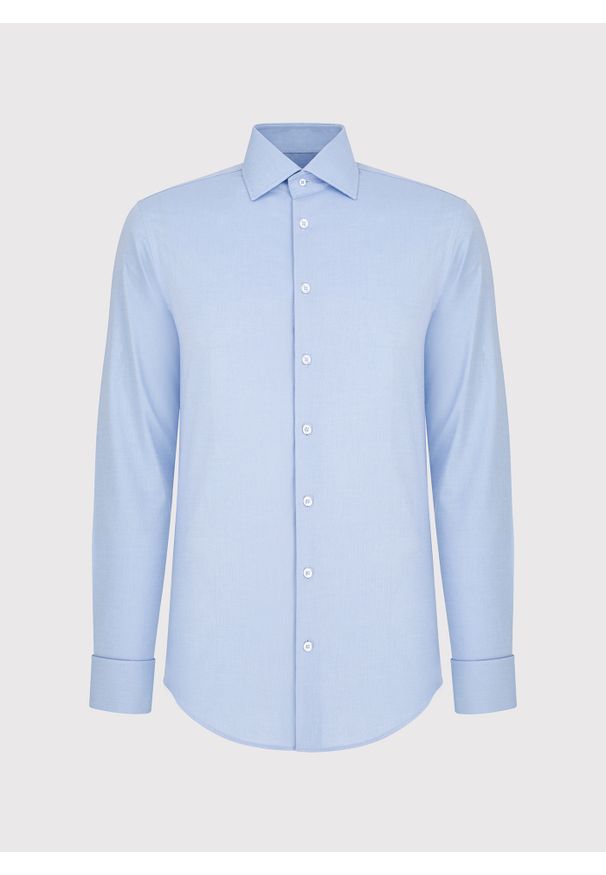 Pako Lorente - PAKO LORENTE – Niebieska bawełniana koszula męska na spinki. Kolor: niebieski. Materiał: bawełna. Długość rękawa: długi rękaw. Długość: długie