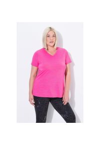 ULLA POPKEN - Damskie Bluzka funkcyjna wstawki z siateczki dekolt w serek rękaw 1/2. Typ kołnierza: dekolt w serek. Kolekcja: plus size. Kolor: różowy. Materiał: poliester, materiał, elastan #1