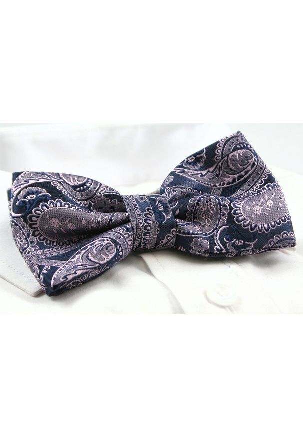 Zestaw: Mucha z Poszetką - Alties - Granat z Różem, Paisley. Kolor: wielokolorowy, różowy, niebieski. Wzór: paisley. Styl: sportowy, elegancki