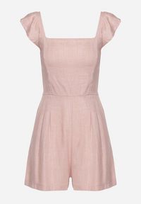 Born2be - Jasnoróżowy Kombinezon Bawełniany na Ramiączkach z Falbanką i Krótkimi Nogawkami Liadia. Kolor: różowy. Materiał: bawełna. Długość rękawa: na ramiączkach. Długość: krótkie. Styl: klasyczny #7