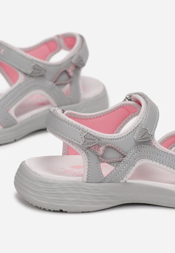Renee - Szaro-Różowe Sandały w Sportowym Stylu ze Skórzaną Wkładką Acakaia. Zapięcie: rzepy. Kolor: szary. Materiał: skóra. Sezon: lato. Styl: sportowy