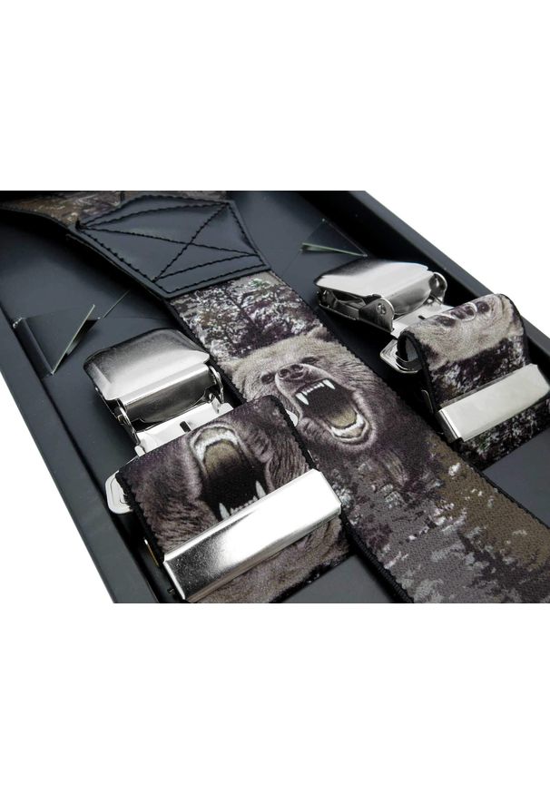 Modini - Szare szelki do spodni - niedźwiedzie SZ127. Kolor: szary. Materiał: skóra, guma