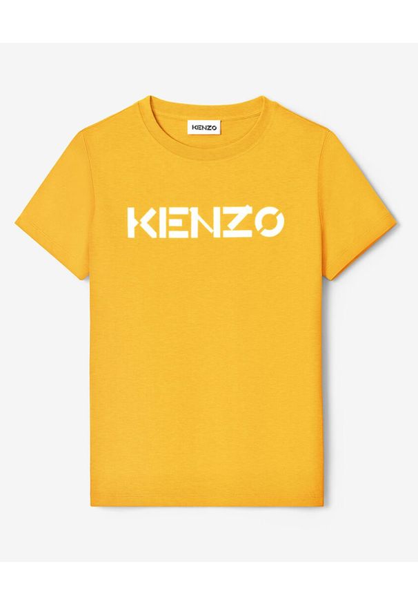 Kenzo - KENZO - Żółty t-shirt z logo. Okazja: na co dzień. Kolor: żółty. Materiał: bawełna. Wzór: aplikacja, nadruk. Styl: klasyczny, casual, sportowy