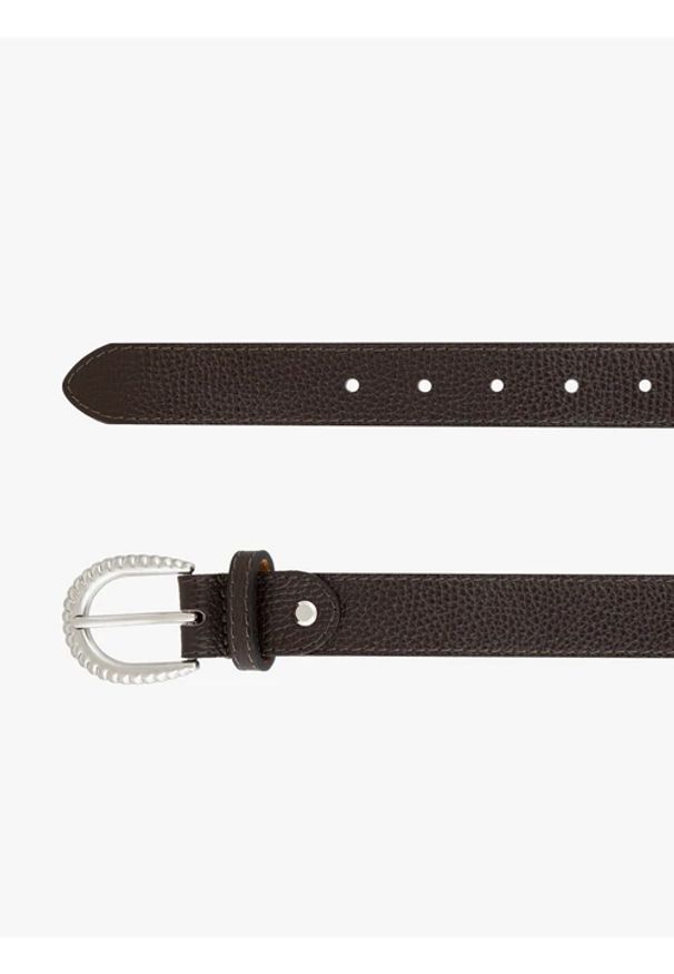 Ryłko - Ciemnobrązowy pasek ze skóry licowej. Kolor: brązowy. Materiał: skóra