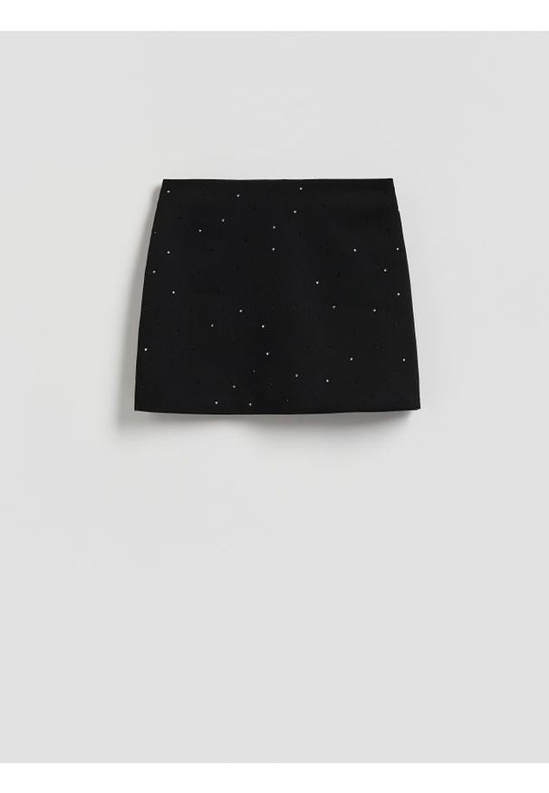 Reserved - Spódnica mini ze strassem - czarny. Kolor: czarny. Materiał: tkanina, wiskoza