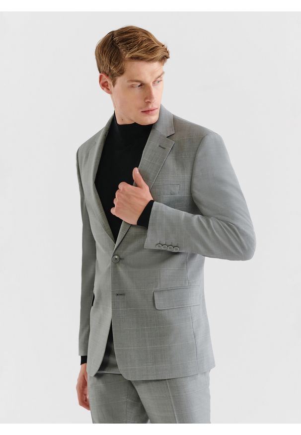 Pako Lorente - PAKO LORENTE – Szara marynarka garniturowa w delikatną kratę. Okazja: na ślub cywilny, na wesele, na komunię. Kolor: szary. Materiał: wełna, lycra, poliester