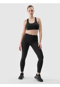 4f - Legginsy treningowe z materiału z recyklingu damskie - czarne. Stan: podwyższony. Kolor: czarny. Materiał: materiał. Wzór: jednolity, gładki, ze splotem. Sport: fitness #1