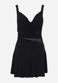 Born2be - Czarny Strój Kąpielowy Jednoczęściowy o Kroju Sukienki z Siateczkową Wstawką Earena. Kolekcja: plus size. Kolor: czarny #3