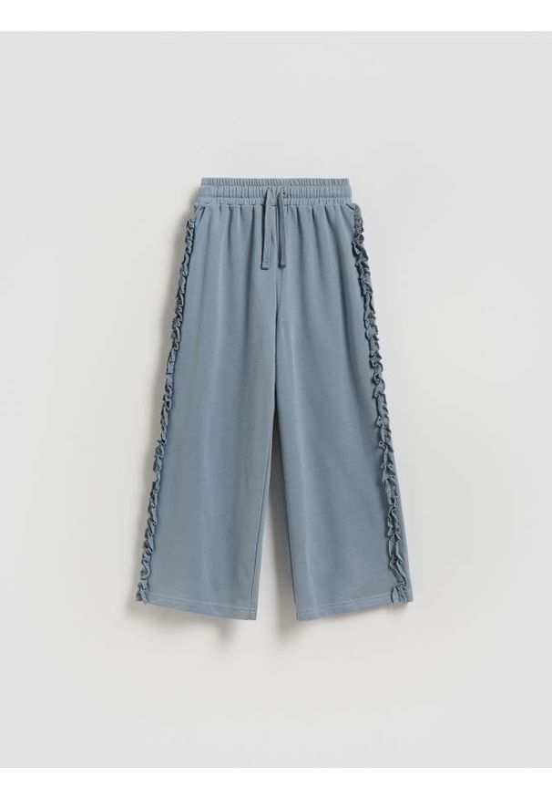 Reserved - Spodnie dresowe wide leg - granatowy. Kolor: niebieski. Materiał: dresówka