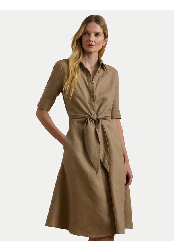 Lauren Ralph Lauren - LAUREN RALPH LAUREN Sukienka koszulowa 200905667016 Beżowy Regular Fit. Kolor: beżowy. Materiał: len. Typ sukienki: koszulowe