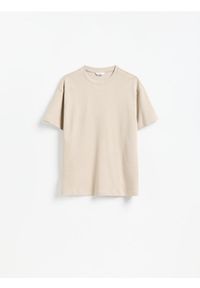 Reserved - Bawełniany t-shirt boxy - beżowy. Kolor: beżowy. Materiał: bawełna