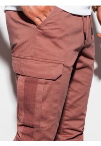 Ombre Clothing - Spodnie męskie joggery P893 - ceglaste - XL. Kolor: czerwony. Materiał: elastan, bawełna. Wzór: aplikacja #2