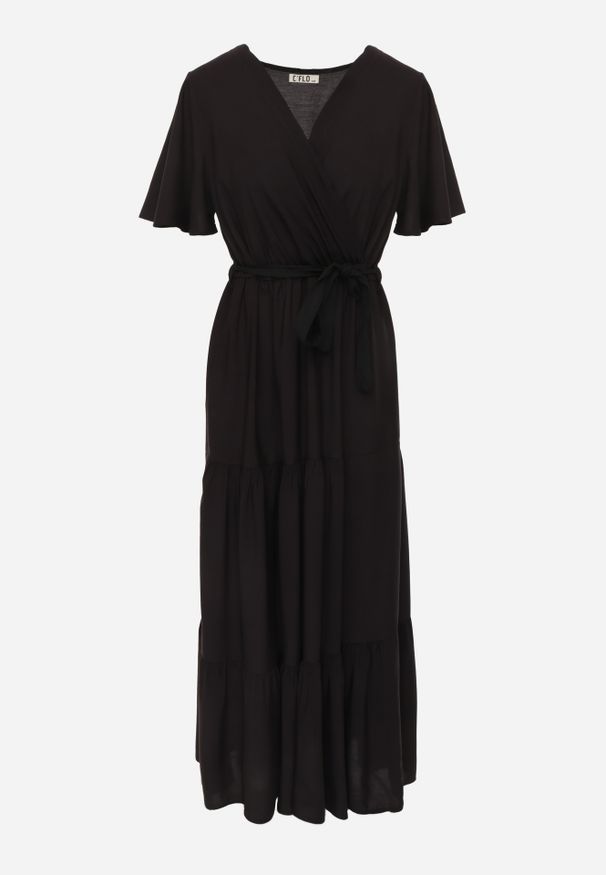 Renee - Czarna Rozkloszowana Sukienka z Wiązanym Paskiem Adotine. Kolor: czarny. Materiał: materiał. Sezon: wiosna, lato