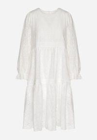 Born2be - Biała Ażurowa Rozkloszowana Sukienka z Bawełny Edilavia. Okazja: na imprezę, do pracy, na co dzień. Kolor: biały. Materiał: bawełna. Wzór: ażurowy. Sezon: lato. Styl: elegancki, casual #2