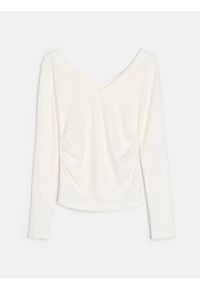 Sinsay - Bluzka z marszczeniami z domieszką wiskozy - kremowy. Kolor: kremowy. Materiał: wiskoza