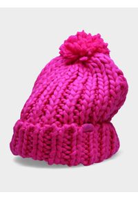 4f - Czapka zimowa damska. Kolor: różowy. Wzór: ze splotem. Sezon: zima #1