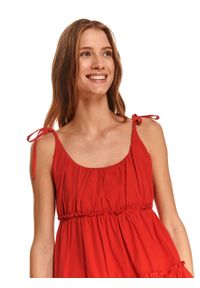 TOP SECRET - Bawełniana sukienka mini z marszczeniami. Kolor: czerwony. Materiał: bawełna. Długość rękawa: na ramiączkach. Sezon: lato. Styl: wakacyjny. Długość: mini #6