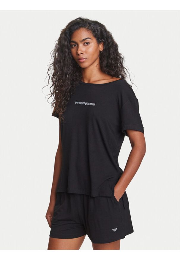 Emporio Armani T-Shirt EW000780 AF12192 UC001 Czarny Regular Fit. Kolor: czarny. Materiał: wiskoza