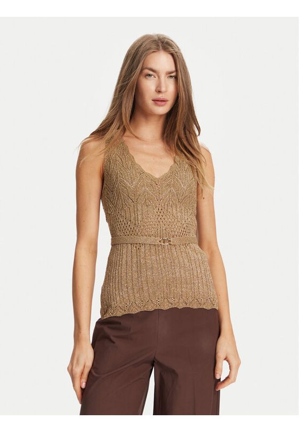 TwinSet - TWINSET Top 251TT3195 Beżowy Slim Fit. Kolor: beżowy. Materiał: wiskoza
