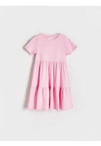 Reserved - Sukienka z bawełny - różowy. Kolor: różowy. Materiał: bawełna