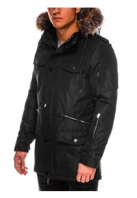 Ombre Clothing - Kurtka męska zimowa parka C410 - czarna - XL. Kolor: czarny. Materiał: poliester. Sezon: zima #5