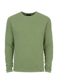 Ochnik - Zielony sweter męski basic. Okazja: na co dzień. Kolor: zielony. Materiał: bawełna. Długość: długie. Wzór: ze splotem. Styl: casual #3