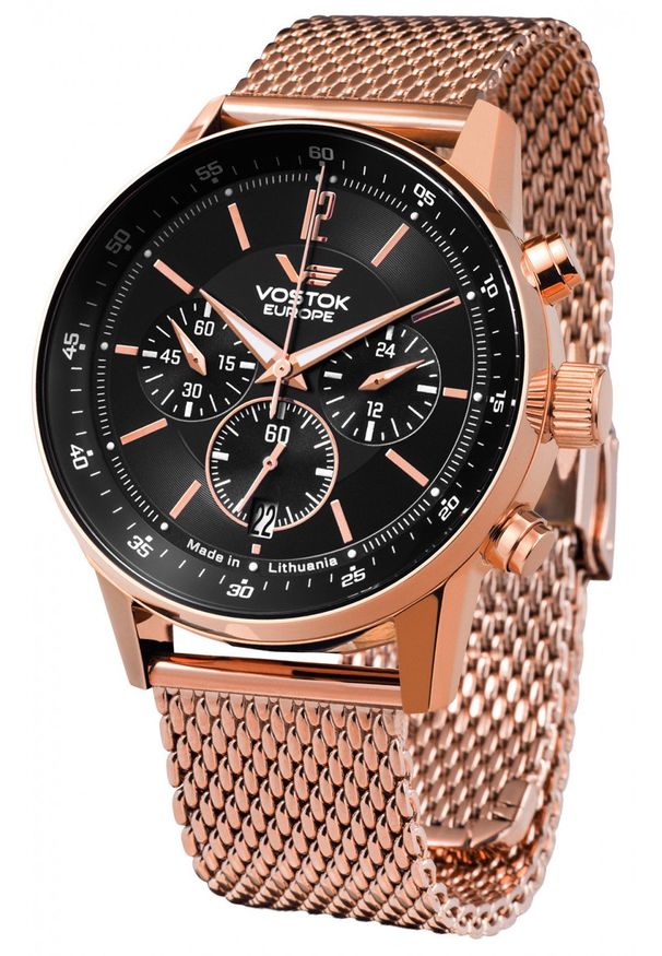 Zegarek męski Vostok Europe VK63-560B689B różowe złoto. Kolor: złoty, wielokolorowy, różowy