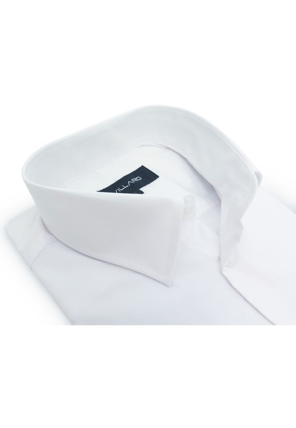 Mmer / Villaro - Koszule męskie - Biała elastyczna koszula męska z długim rękawem Villaro L01. Typ kołnierza: kołnierzyk klasyczny. Kolor: biały. Materiał: poliester, bawełna, elastan, tkanina. Długość rękawa: długi rękaw. Długość: długie. Styl: klasyczny