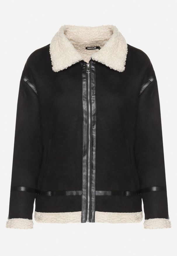 Born2be - Czarna Kurtka z Imitacji Zamszu z Kołnierzykiem i Futerkiem Belninnia. Okazja: na co dzień. Kolor: czarny. Materiał: futro, zamsz. Styl: elegancki, casual