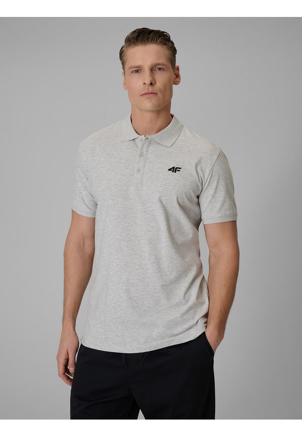 4f - 4F Koszulka polo regular męska - szara S. Okazja: na spacer, na co dzień, do pracy. Typ kołnierza: polo. Kolor: szary. Materiał: dzianina, bawełna, materiał. Styl: casual, klasyczny
