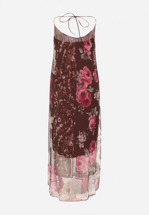 Born2be - Brązowa Siateczkowa Sukienka z Wiskozą w Kwiatowy Wzór Izaleira. Okazja: na co dzień, na imprezę. Kolor: brązowy. Materiał: wiskoza. Wzór: kwiaty. Sezon: lato. Styl: casual, elegancki