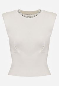 Renee - Biały Top z Wiskozą o Fasonie Bez Rękawów z Gąbeczkami w Ramionach i Łańcuchem Brizeli. Kolor: biały. Materiał: wiskoza. Długość rękawa: bez rękawów. Styl: rockowy #5