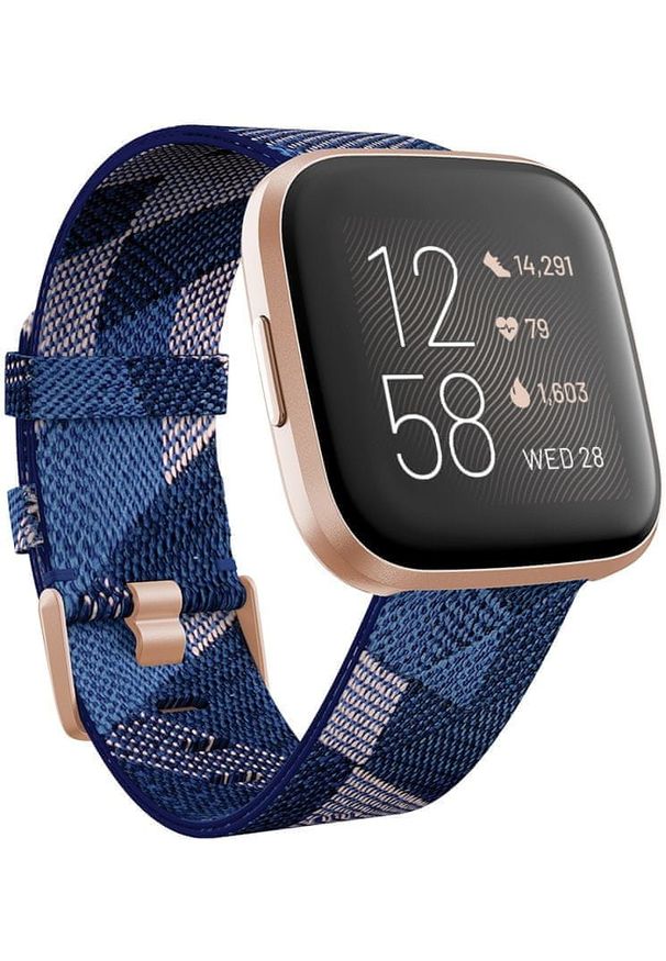 FITBIT - Fitbit Versa 2 Special Edition (NFC), Navy/Pink Woven. Kolor: różowy, wielokolorowy, niebieski. Materiał: dzianina. Styl: elegancki, sportowy