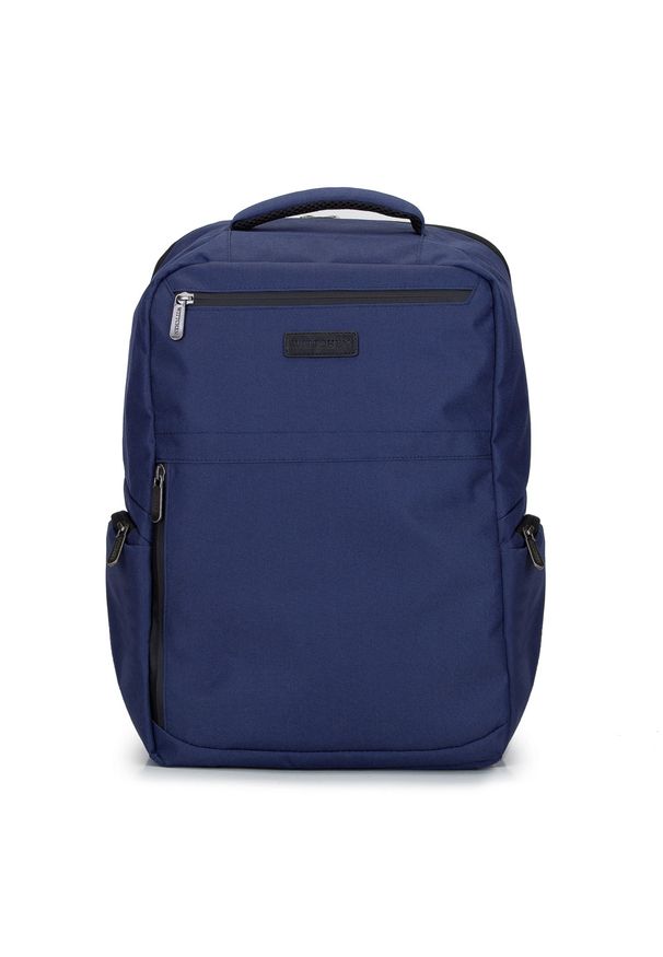 Wittchen - Męski plecak na laptopa 15,6” z boczną kieszenią. Kolor: niebieski. Materiał: poliester. Styl: casual, klasyczny