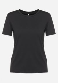 Born2be - Czarny Gładki T-shirt z Krótkim Rękawem Elldora. Okazja: na co dzień. Kolor: czarny. Materiał: jeans, bawełna. Długość rękawa: krótki rękaw. Długość: krótkie. Wzór: gładki. Styl: casual #5
