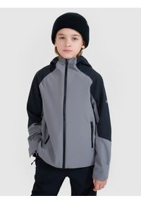 4f - 4F Kurtka trekkingowa membrana 5000 chłopięca - szara 134 (8-9 lat). Okazja: na co dzień. Kolor: szary. Materiał: dzianina, tkanina, materiał, hardshell, puch. Długość rękawa: raglanowy rękaw. Sezon: lato. Styl: casual, klasyczny #1