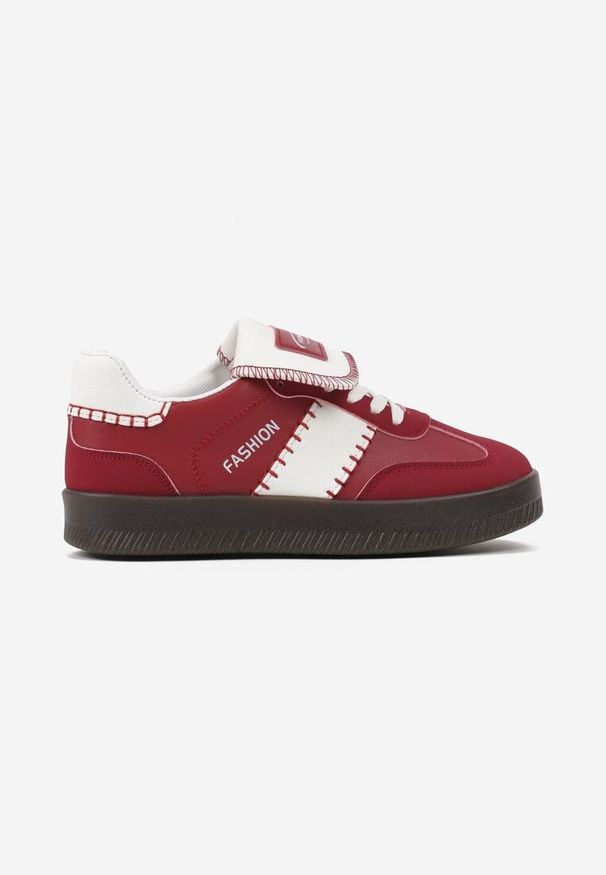 Renee - Czerwone Sneakersy na Platformie z Kontrastującymi Detalami i Wywiniętym Językiem Amirila. Nosek buta: okrągły. Zapięcie: sznurówki. Kolor: czerwony. Materiał: materiał. Obcas: na platformie. Wysokość obcasa: niski