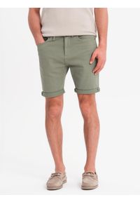 Ombre Clothing - Klasyczne męskie jeansowe szorty z podwiniętą nogawką – jasnooliwkowe V5 - Rozmiar: XXL. Kolor: oliwkowy. Materiał: jeans. Sezon: lato. Styl: klasyczny
