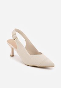 Born2be - Beżowe Czółenka z Tkaniny VICES na Szpilce z Odkrytą Piętą i Wkładką Soft-Step Nymelin. Okazja: na co dzień, do pracy, na spotkanie biznesowe. Zapięcie: pasek. Kolor: beżowy. Materiał: tkanina. Obcas: na szpilce. Styl: casual, biznesowy #8