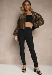 Renee - Czarne Spodnie Typu Skinny High Waist Ozdobione Cyrkoniami Lavilara. Okazja: na co dzień. Stan: podwyższony. Kolor: czarny. Wzór: aplikacja. Styl: casual, elegancki