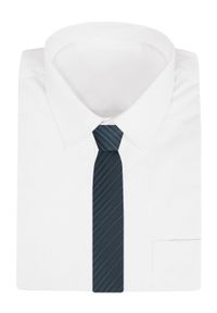 Krawat Męski - Angelo di Monti - Antracyt w Niebieskie Paski. Kolor: niebieski. Materiał: tkanina. Wzór: paski. Styl: elegancki, wizytowy
