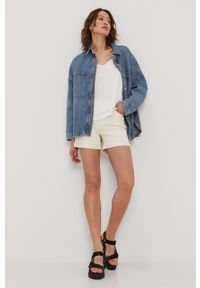 only - Only Szorty jeansowe damskie gładkie high waist. Okazja: na co dzień. Stan: podwyższony. Kolor: beżowy. Materiał: jeans. Wzór: gładki. Styl: casual #4