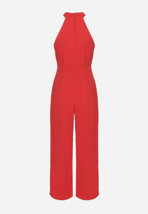 Born2be - Czerwony Kombinezon Bez Rękawów z Ozdobnym Wiązaniem i Szerokimi Nogawkami Silarine. Okazja: na co dzień. Kolor: czerwony. Materiał: jeans. Długość rękawa: bez rękawów. Styl: klasyczny, casual, elegancki, sportowy
