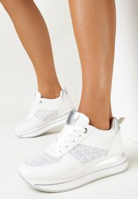Born2be - Białe Sneakersy Melindra. Kolor: biały. Materiał: materiał, skóra ekologiczna. Szerokość cholewki: normalna. Wzór: aplikacja #3