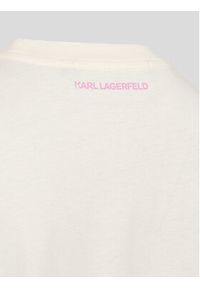 Karl Lagerfeld - KARL LAGERFELD T-Shirt Future Logo 225W1701 Beżowy Regular Fit. Typ kołnierza: dekolt w karo. Kolor: beżowy. Materiał: bawełna