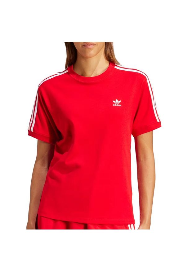 Adidas - Koszulka adidas Originals 3-Stripes IR8050 - czerwona. Kolor: czerwony. Materiał: bawełna, dzianina, elastan. Wzór: paski