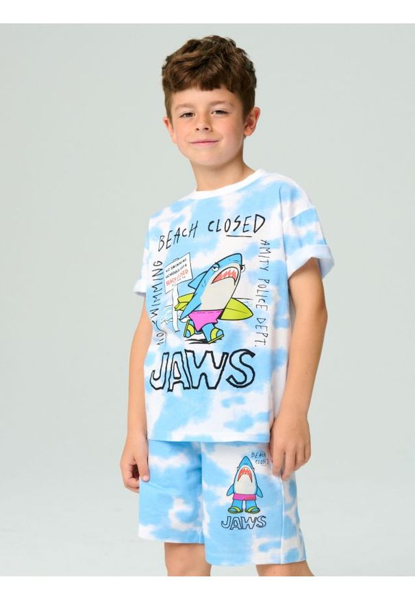 Sinsay - Szorty tie-dye Jaws - błękitny. Kolor: niebieski