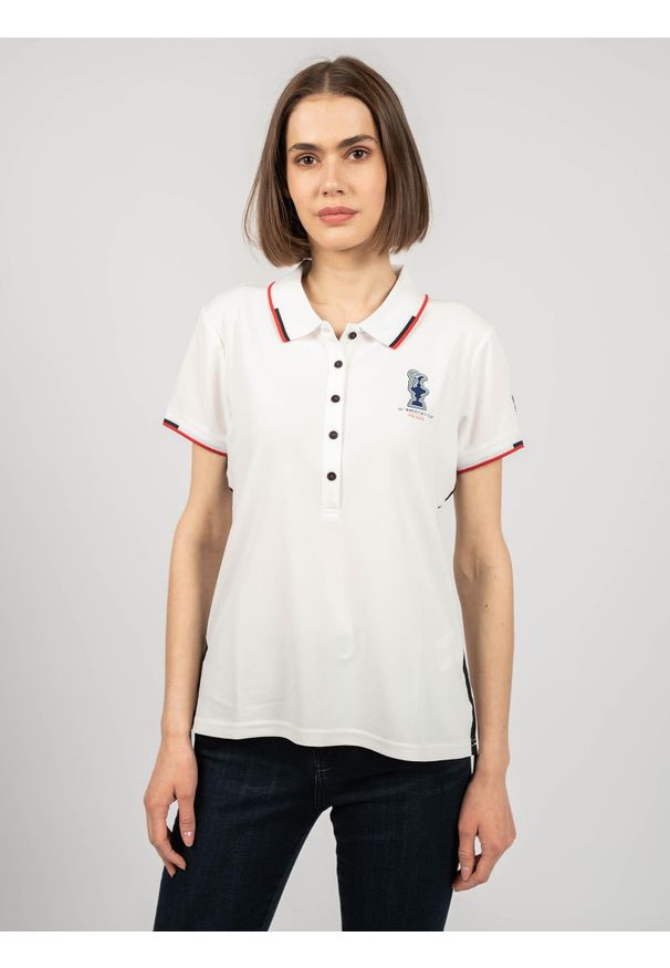 North Sails X Prada Koszulka Polo "Auroa" | 45 2502 000 | Auroa Polo S/S | Kobieta | Biały. Okazja: na co dzień. Typ kołnierza: polo. Kolor: biały. Materiał: poliester. Wzór: aplikacja, nadruk. Styl: klasyczny, casual
