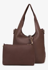 Born2be - Brązowa Torebka Typu Shopper z Saszetką Fesandia. Kolor: brązowy. Styl: casual